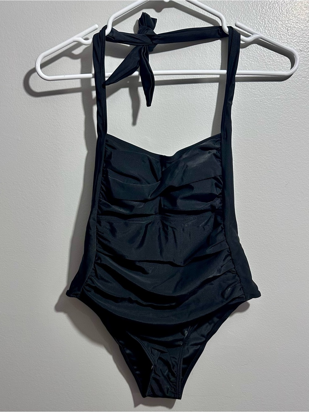 Ruched Black Halter One-Piece Swimsuit Size S (1462)
